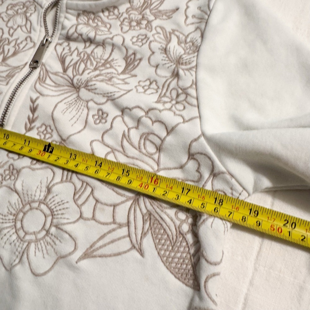 Soft Surroundings Women's Quarter Zip Pullover SMALL‎ Floral Embroidery Ivory - Picture 7 of 10